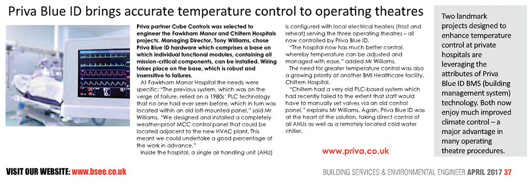 Cube and Priva Blue ID Bring Accurate Temperature Control to Operating Theatres